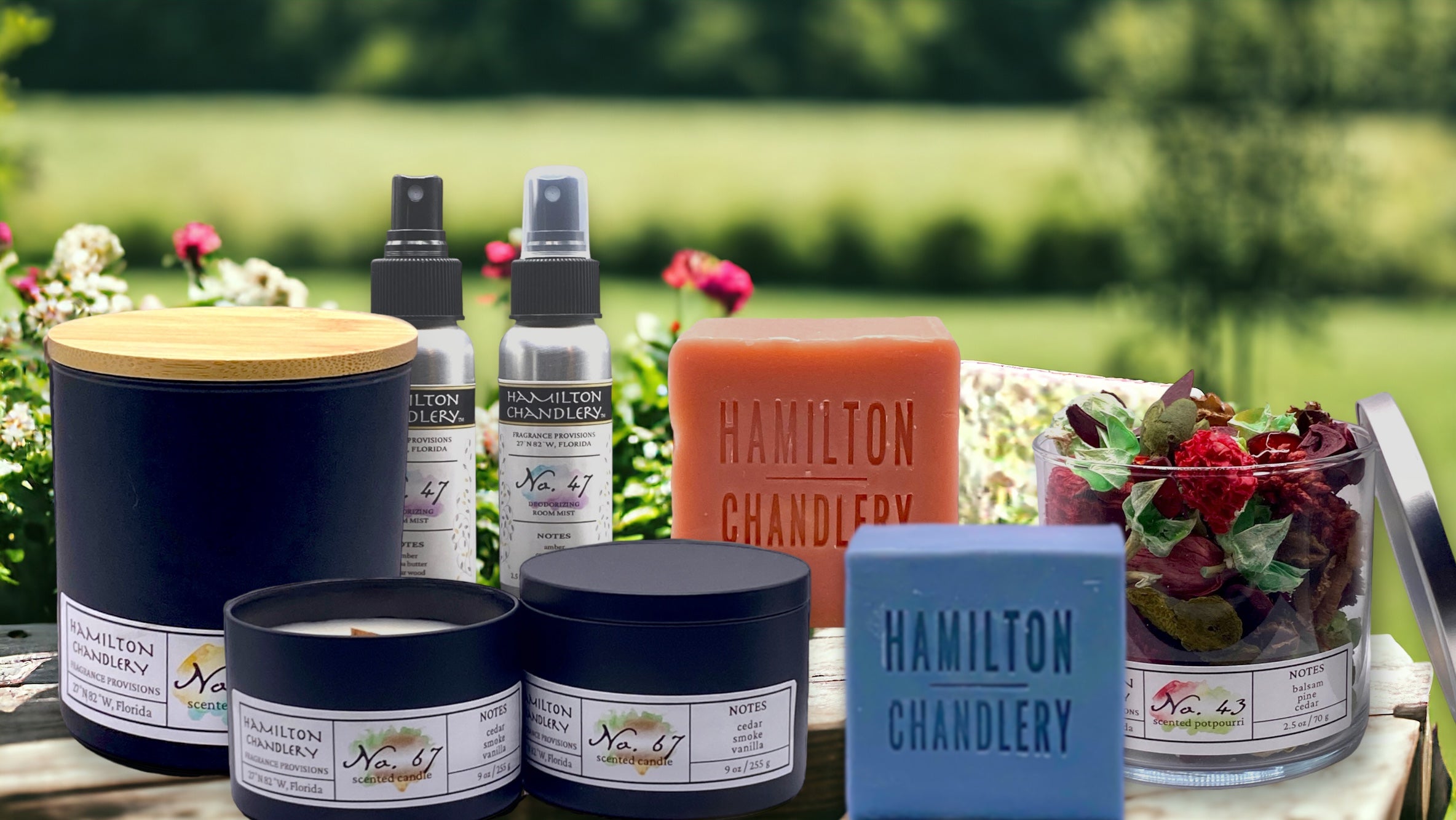 Top Selling Fragrance Provisions in Outdoor Floral Setting | Hamilton Chandlery