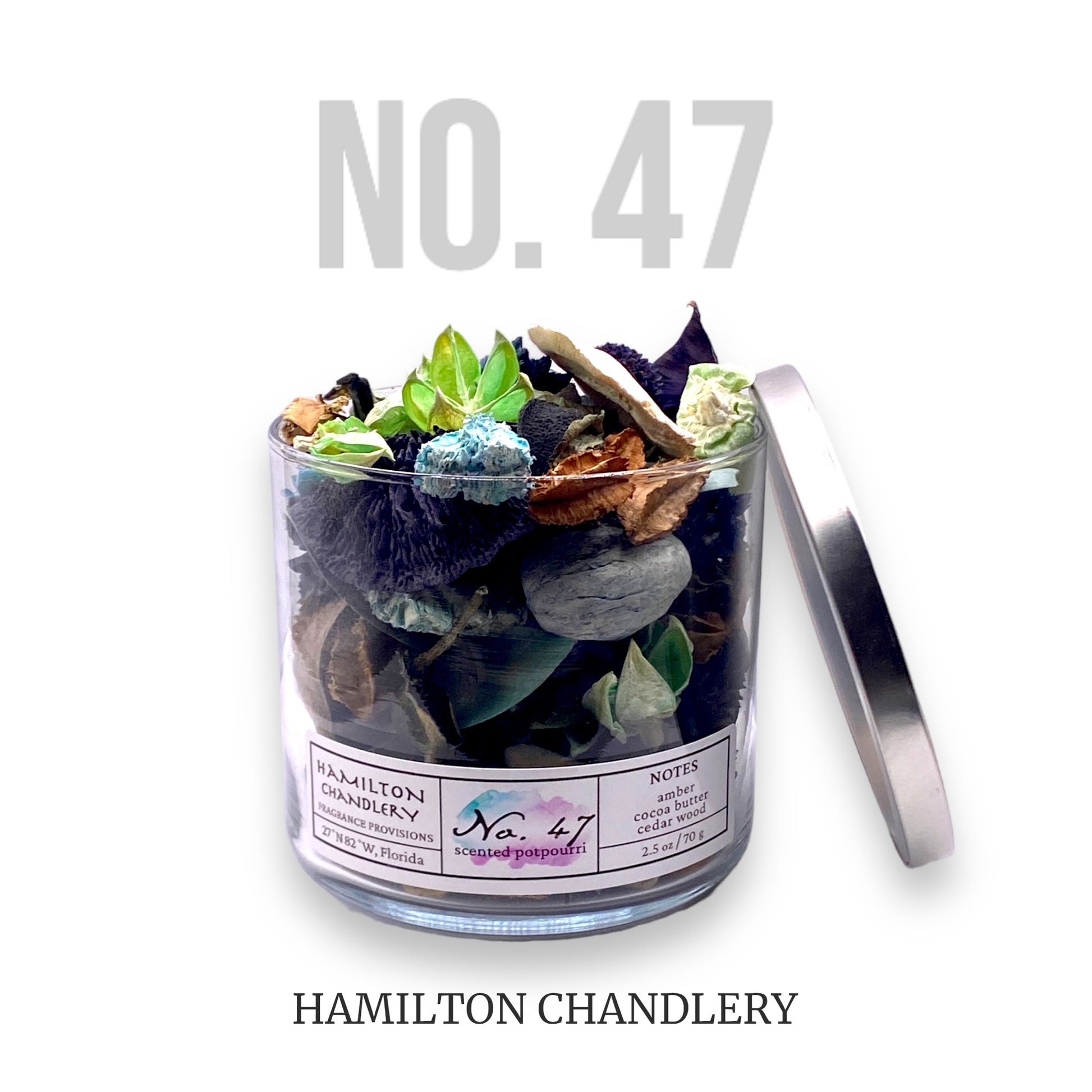 Fragrance No. 47 Potpourri Jar with White Background | Hamilton Chandlery