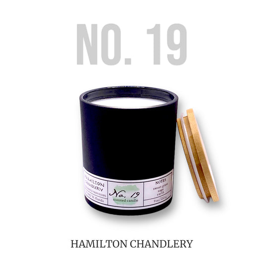 Fragrance No. 19 Blown Glass Candle with Bamboo Lid in White Background | Hamilton Chandlery