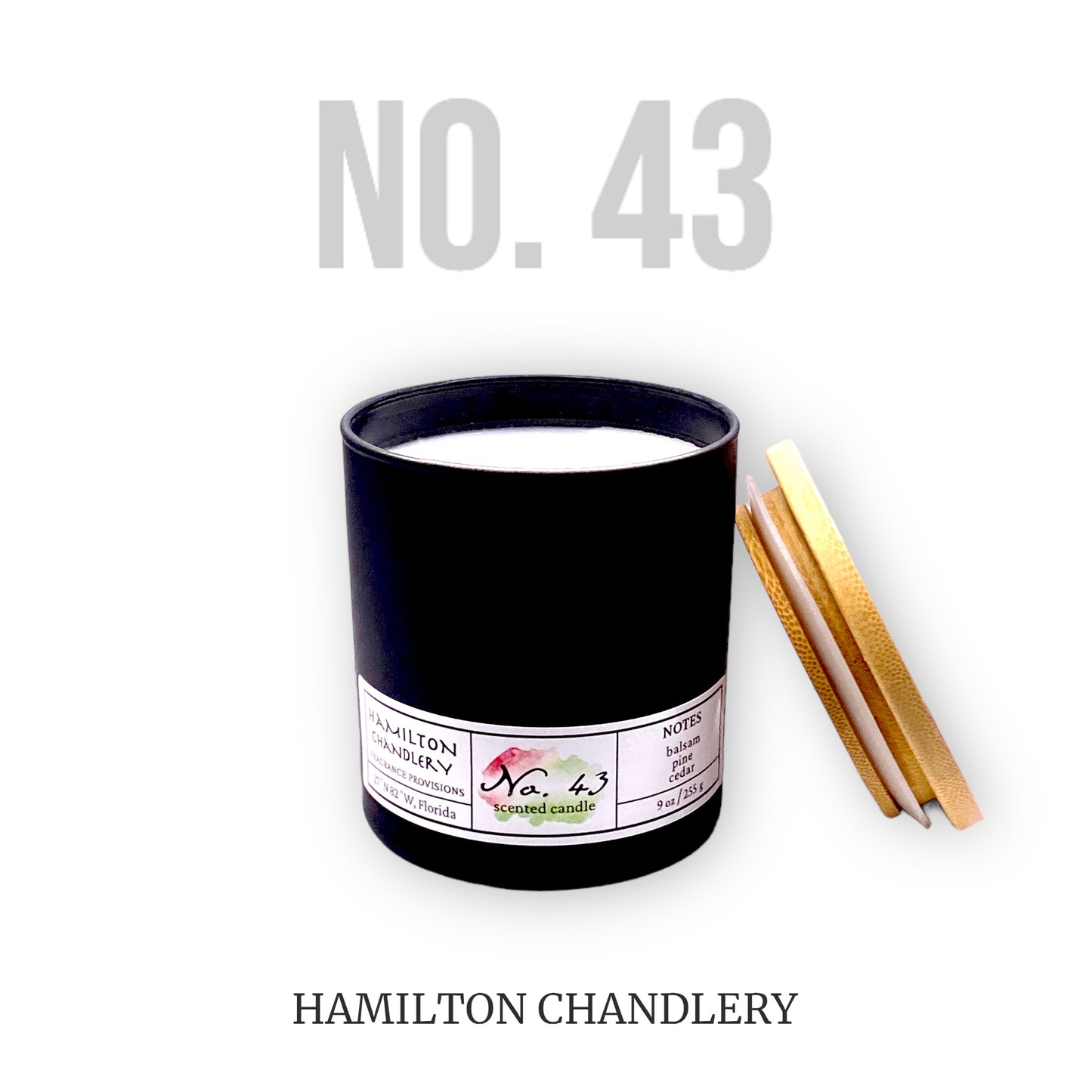 Fragrance No. 43 Minimalistic Candle with White Background | Hamilton Chandlery