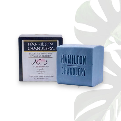 Fragrance No. 3 Sea Salt Soap with White Background and Plant Leaf Shadow | Hamilton Chandlery