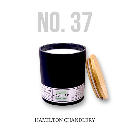 Fragrance No. 37 Blown Glass Candle with Bamboo Lid in White Background | Hamilton Chandlery