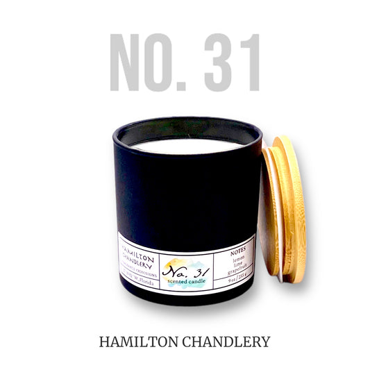 Fragrance No. 31 Blown Glass Candle with White Background | Hamilton Chandlery
