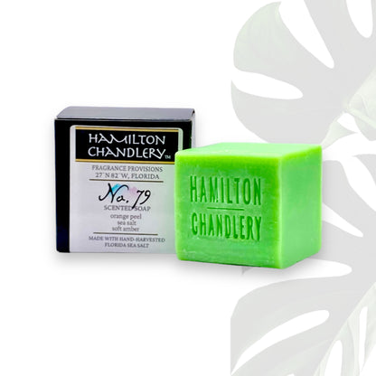Fragrance No. 79 Sea Salt Soap with White Background and Plant Leaf Shadow | Hamilton Chandlery
