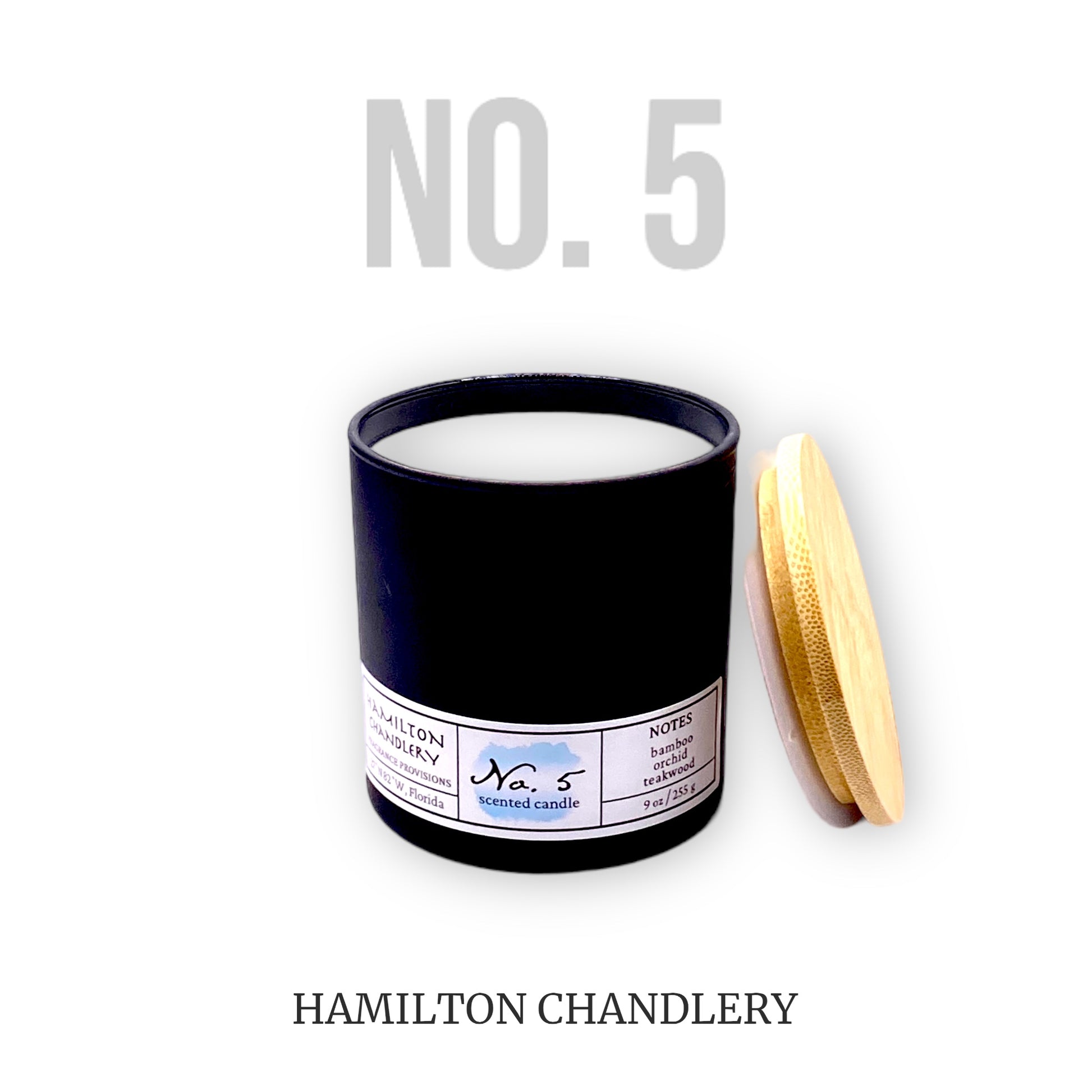 Fragrance No. 5 Blown Glass Candle with White Background | Hamilton Chandlery