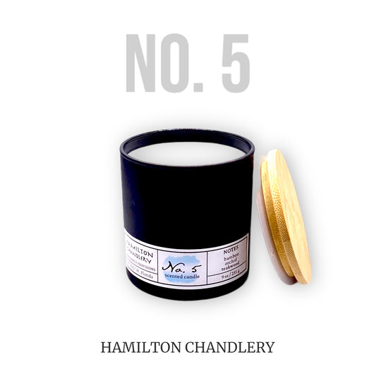 Fragrance No. 5 Blown Glass Candle with White Background | Hamilton Chandlery