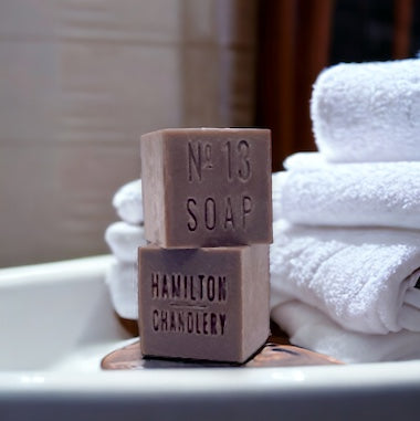 Fragrance No. 13 Sea Salt Soap in Bathtub with White Towels | Hamilton Chandlery