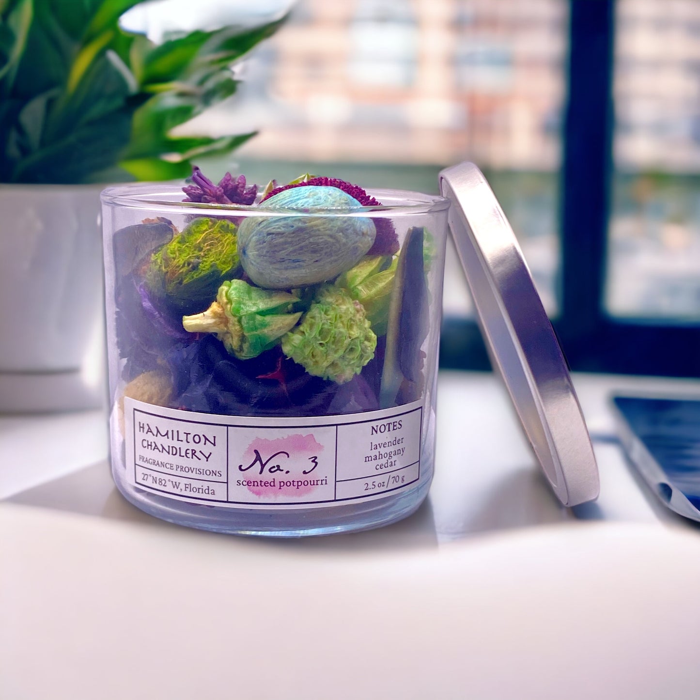 Fragrance No. 3 Potpourri Jar on Workstation with Window View | Hamilton Chandlery